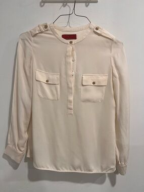 Carolina Herrera silk Cream Button-Front Long Sleeve Blouse